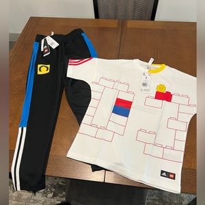 Adidas Lego boys matching outfit tapered track pants and shirt size small new!